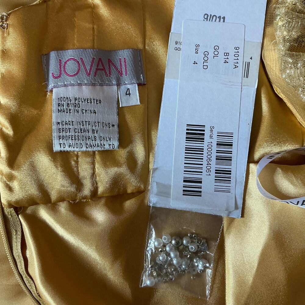 Jovani 91011 Gold Evening Gown Cut Out Beaded Chiffon A-Line Formal Dress Size 4 - Picture 10 of 11
